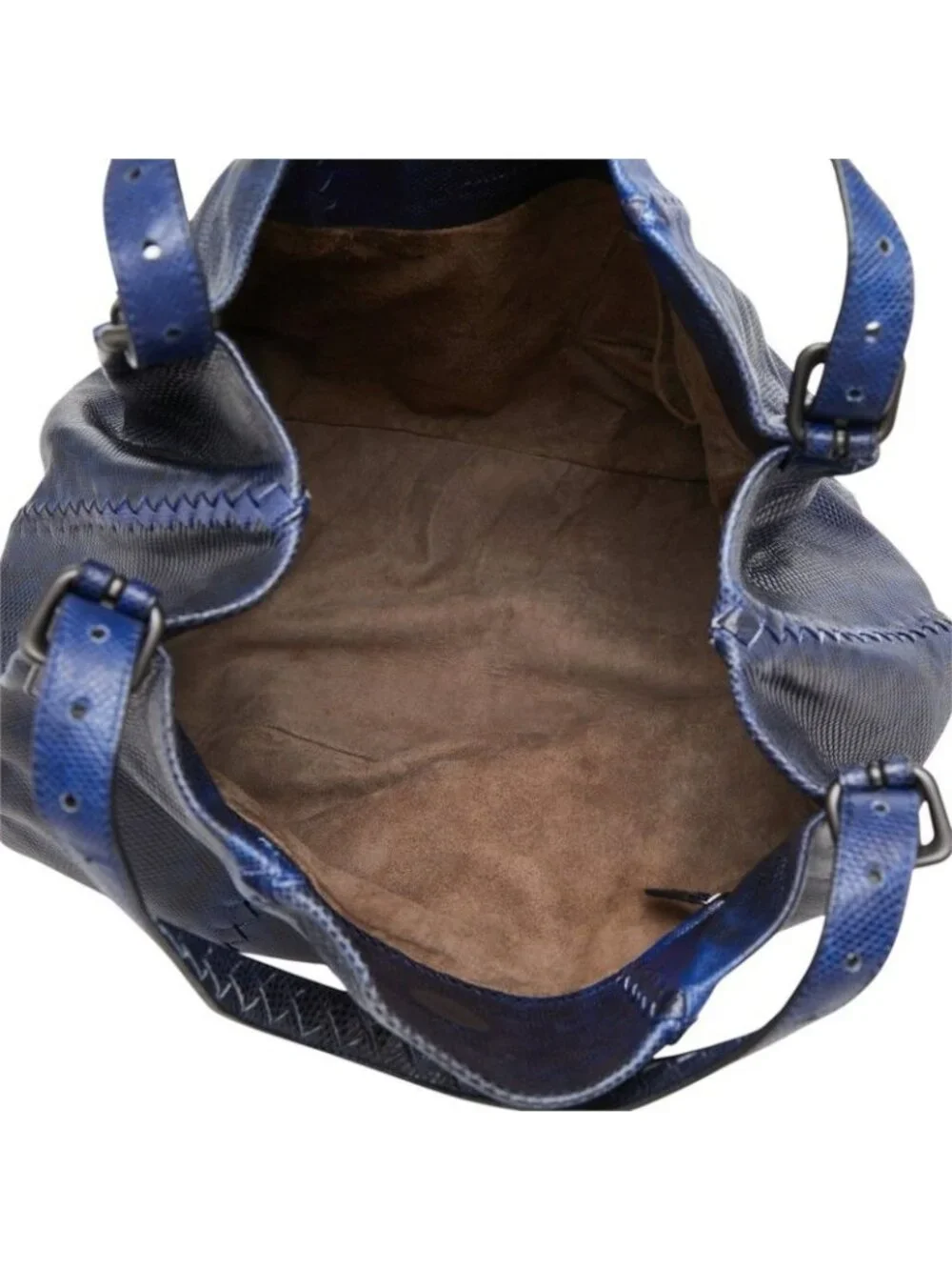 Bottega Veneta Intrecciato Tote Shoulder Bag Blue Watersnake Alpaca